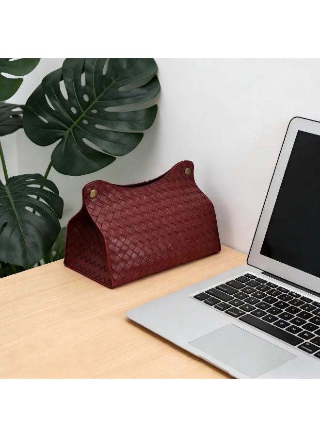 Ins Nordic leather tissue box living room storage pu paper towel bag car paper towel set red - Image 2